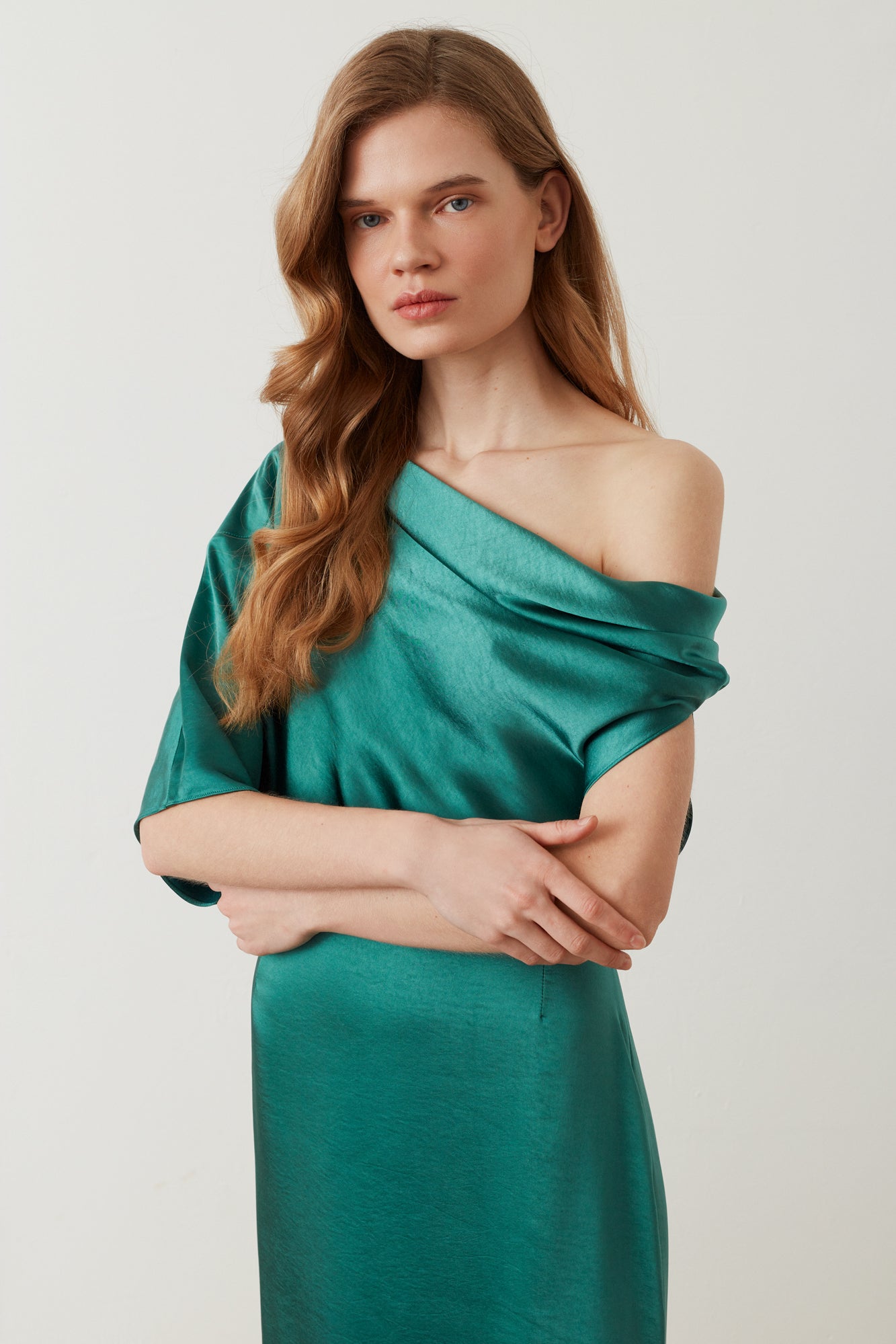 Teal green satin dress
