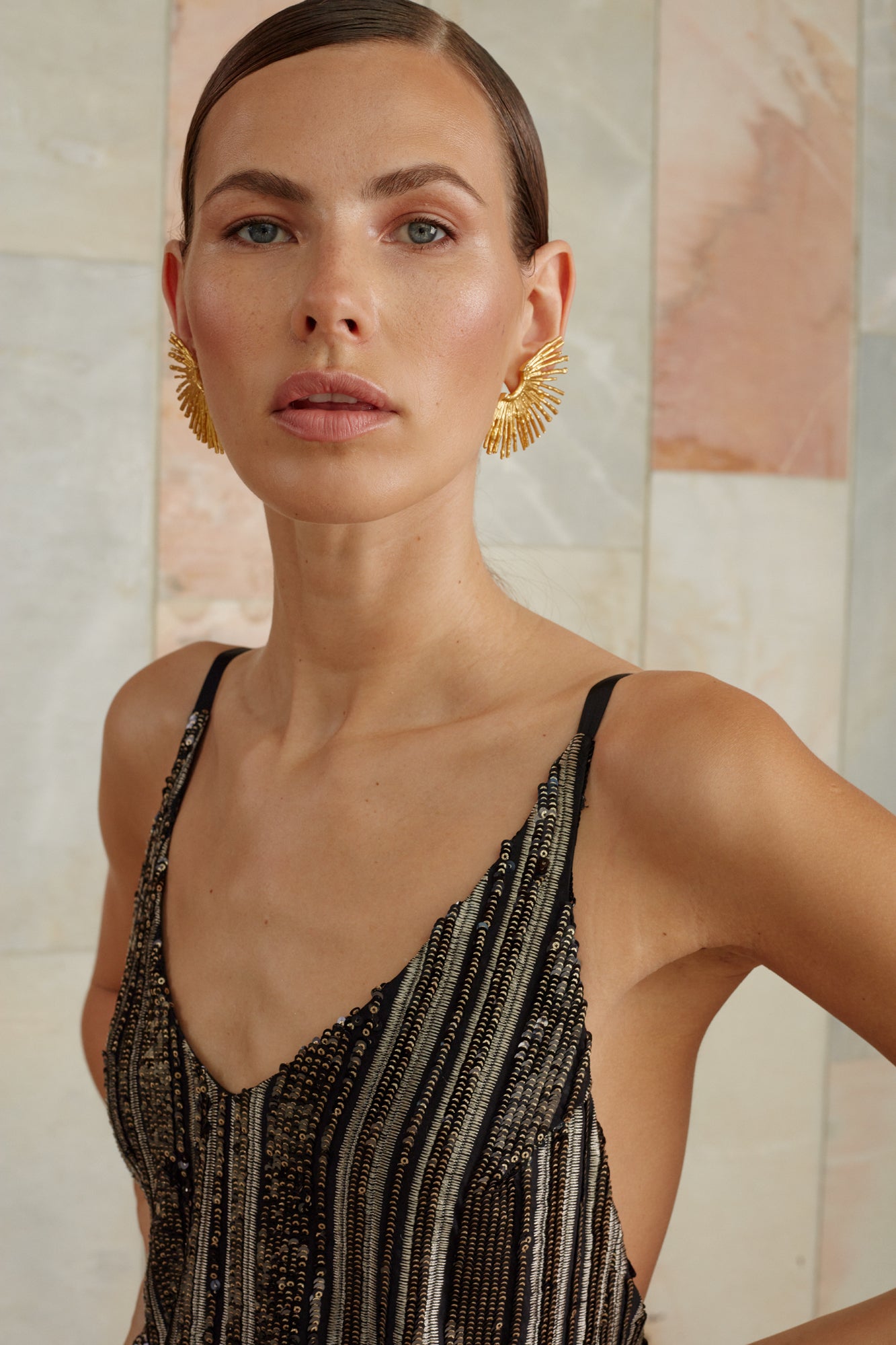 Black gold sequin dress