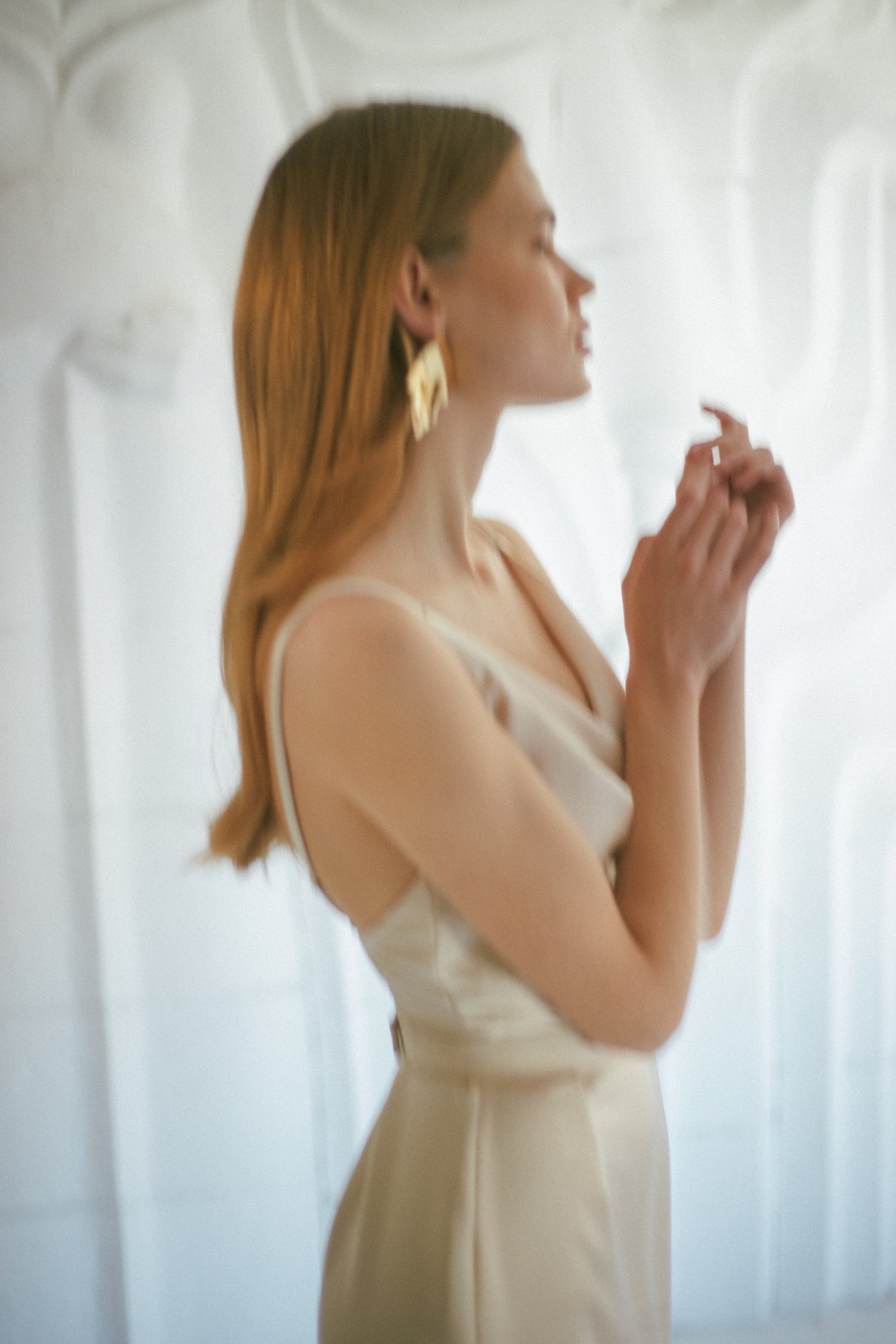 Champagne draped front dress