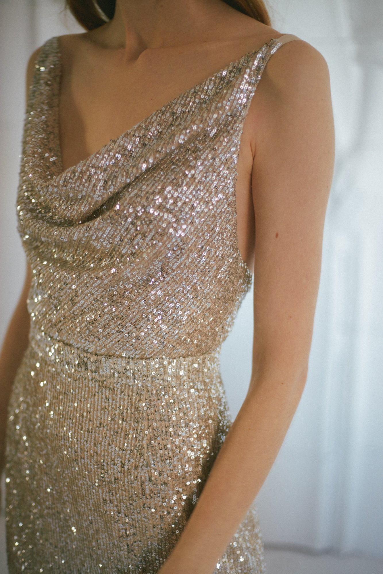 Silver draped front dress