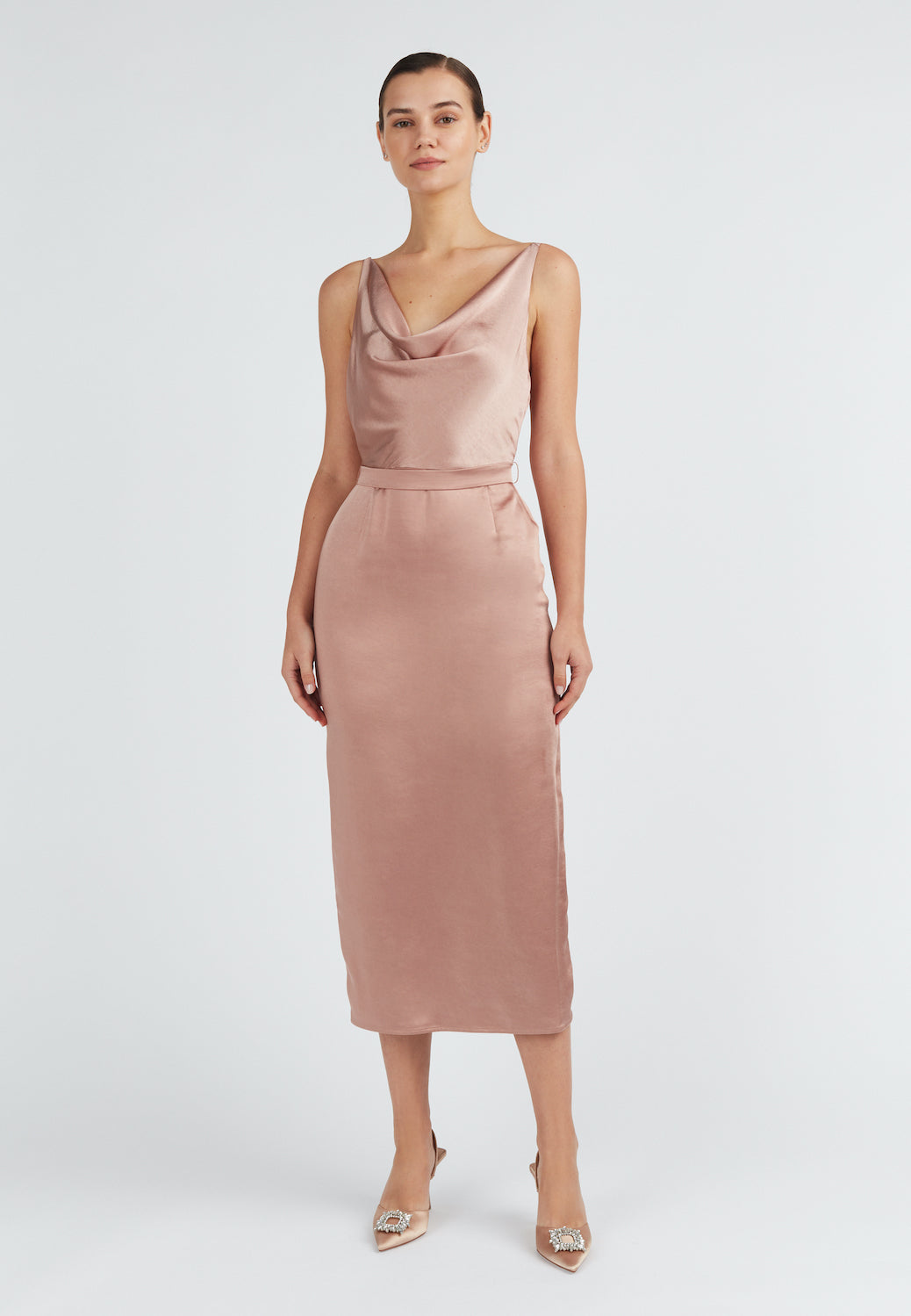 Nude satin backless dress