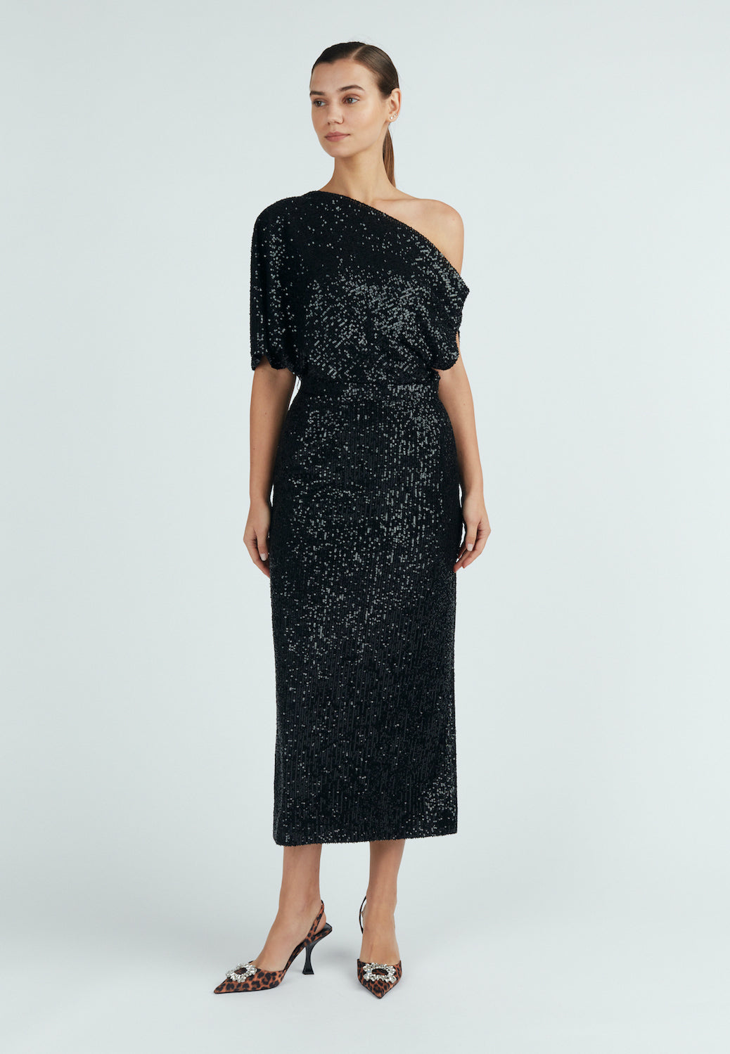 Elgant Black sequin asymmetric evening dress