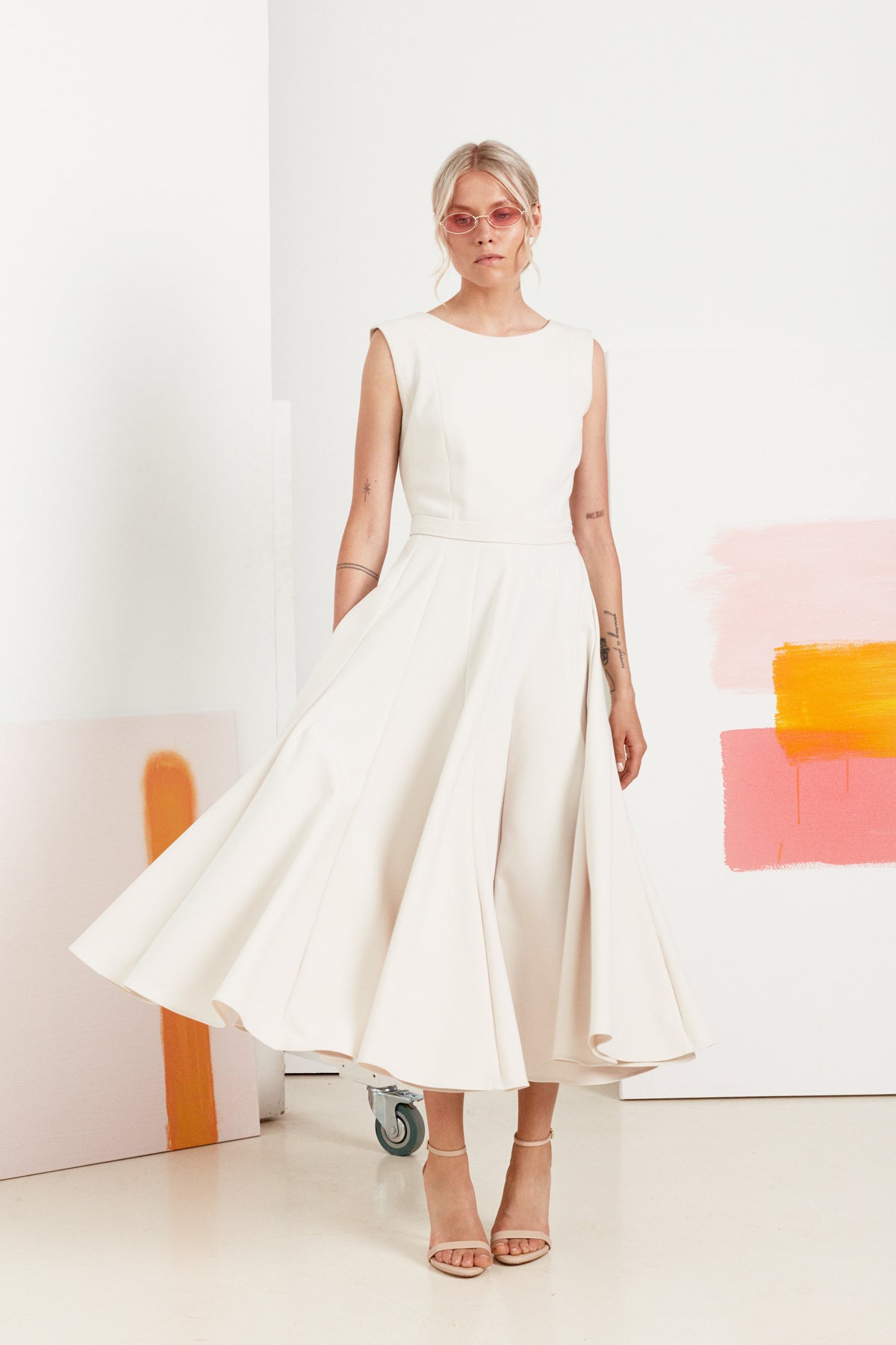 ARIOSE elegant pleated midi wedding dress