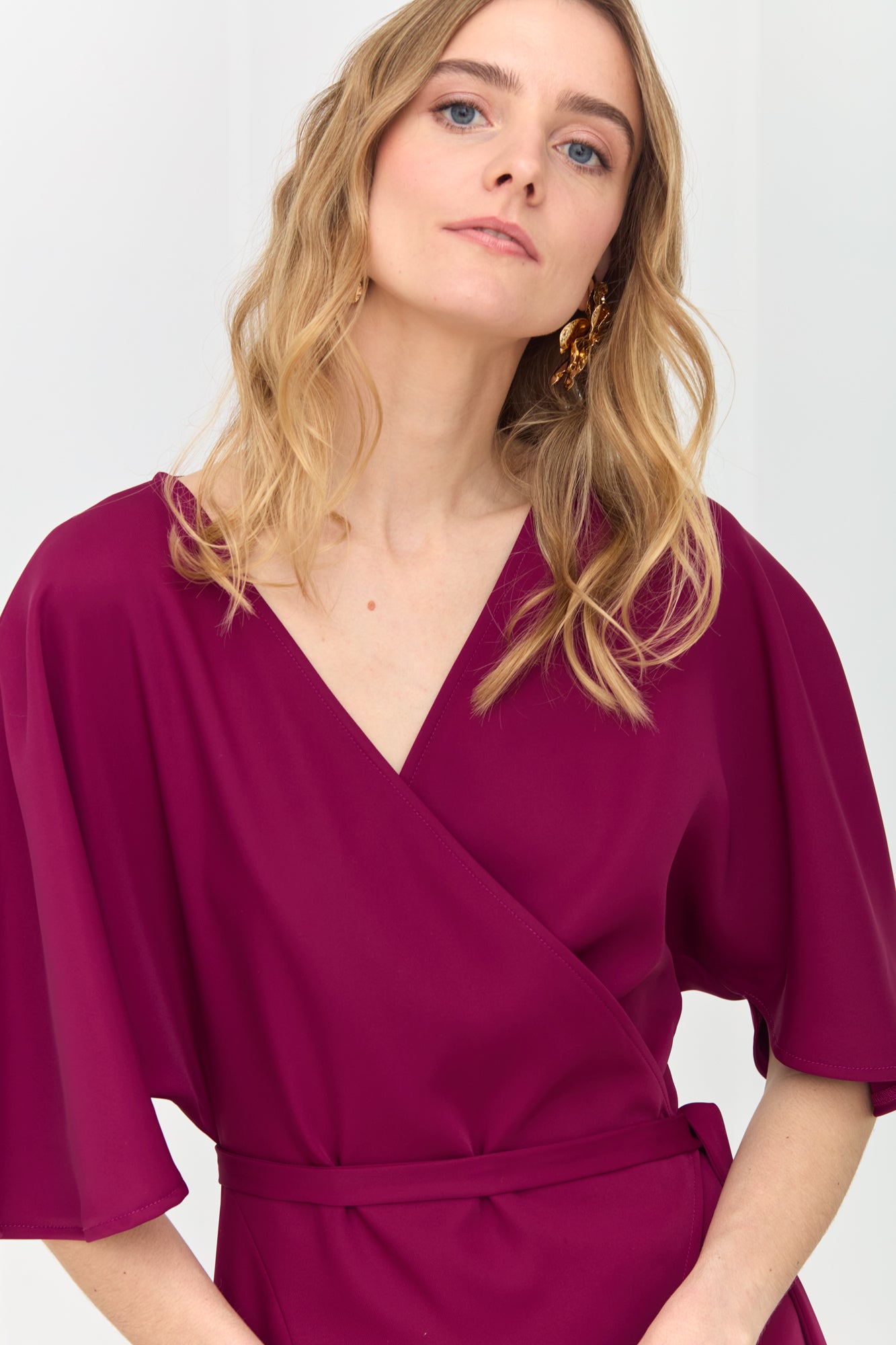SALOME Fuchsia Pink Wrap Midi Dress