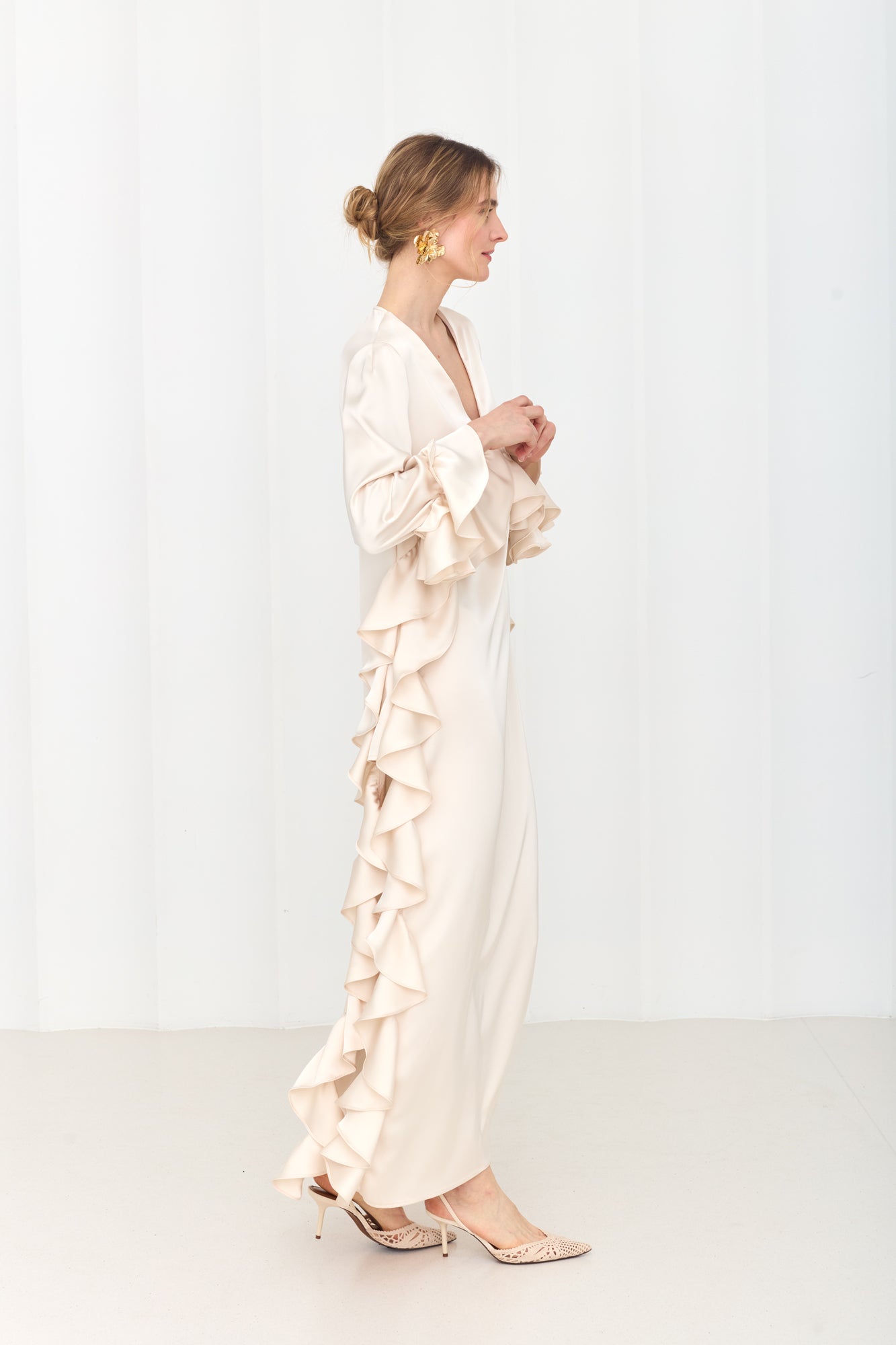 MARIS Pastel Maxi Ruffle Boho Chic Dress With Side Slits