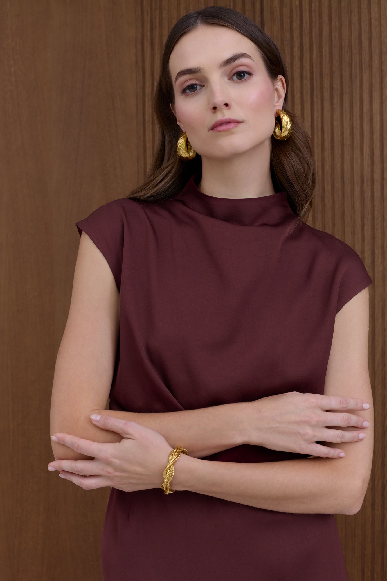 TESSA wine-red short kimono sleeves elegant midi dress