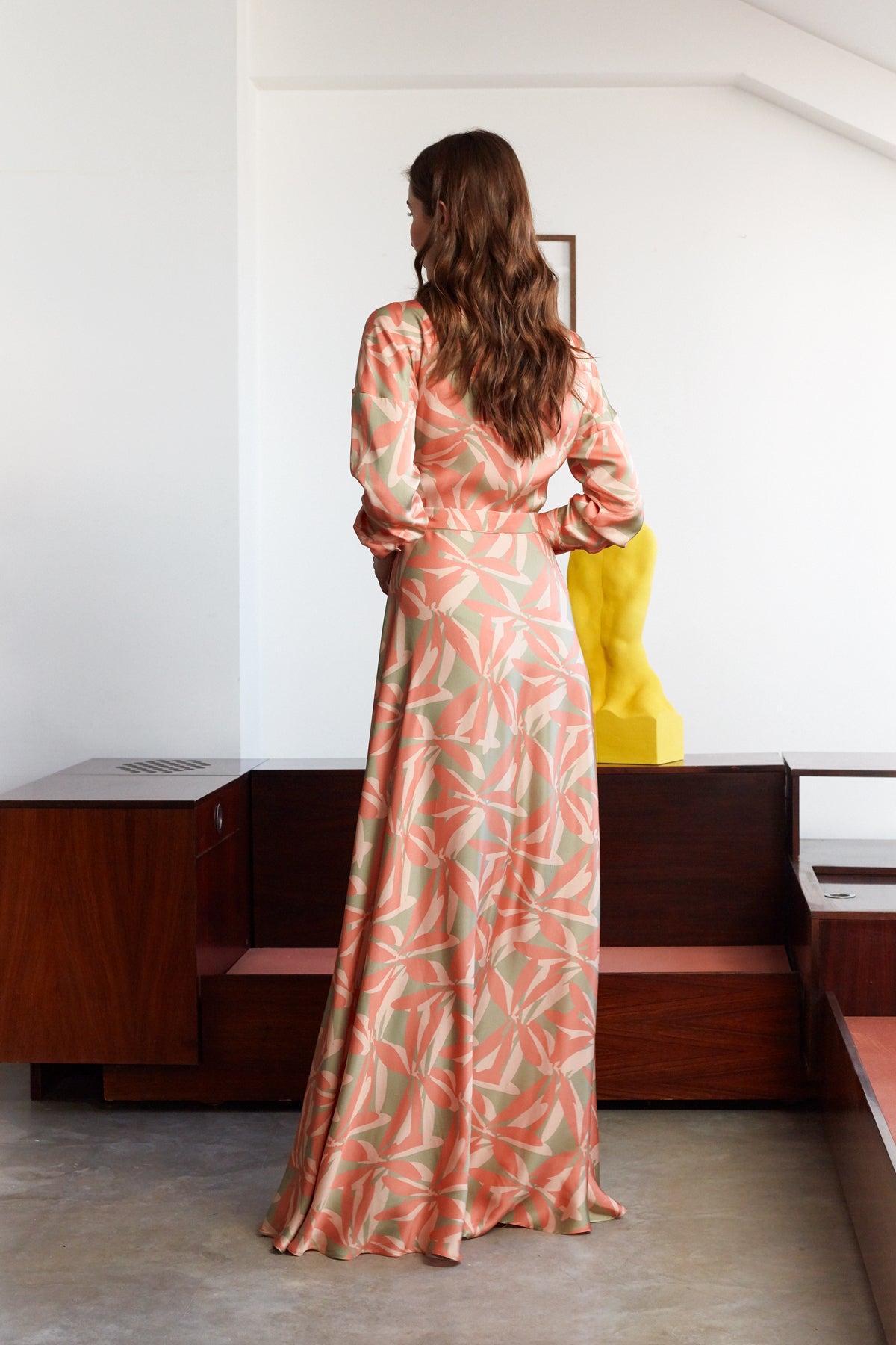 AYDA Floral Printed Pastel Raglan Sleeves Maxi Shirt Dress With Circle Skirt
