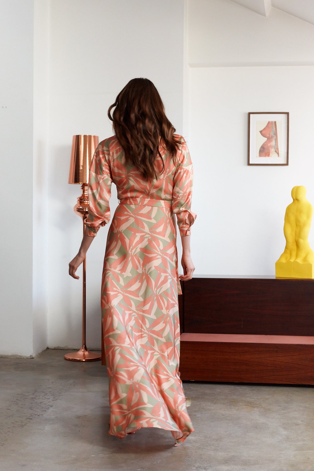 AYDA Floral Printed Pastel Raglan Sleeves Maxi Shirt Dress With Circle Skirt