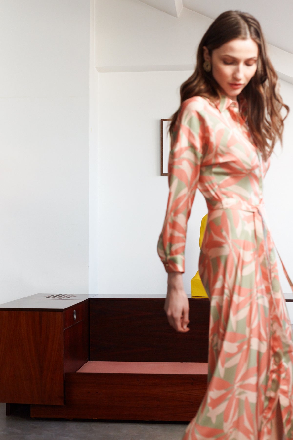 AYDA Floral Printed Pastel Raglan Sleeves Maxi Shirt Dress With Circle Skirt