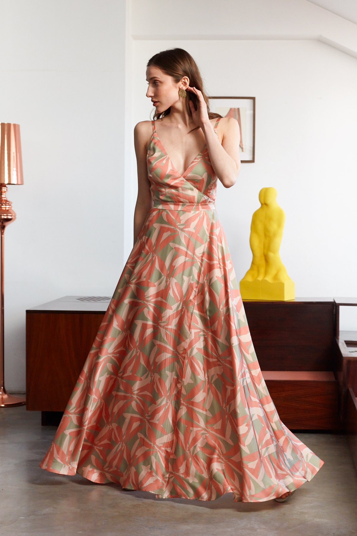 CELINA Floral Pastel Printed Dress With Maxi Circle Cut Skirt