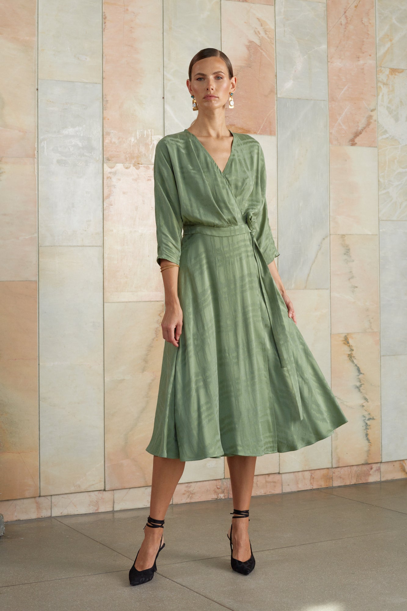 Green midi wrap dress CLEO