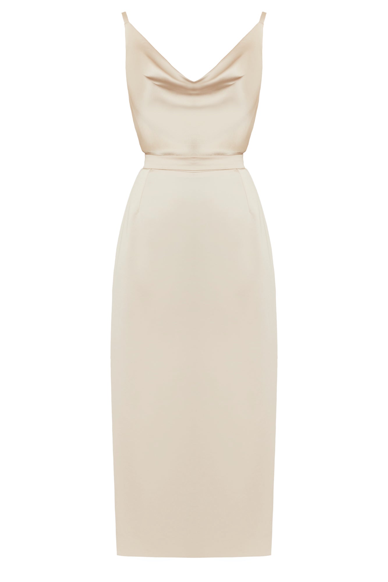 Handmade Champagne draped front midi dress KAMEA