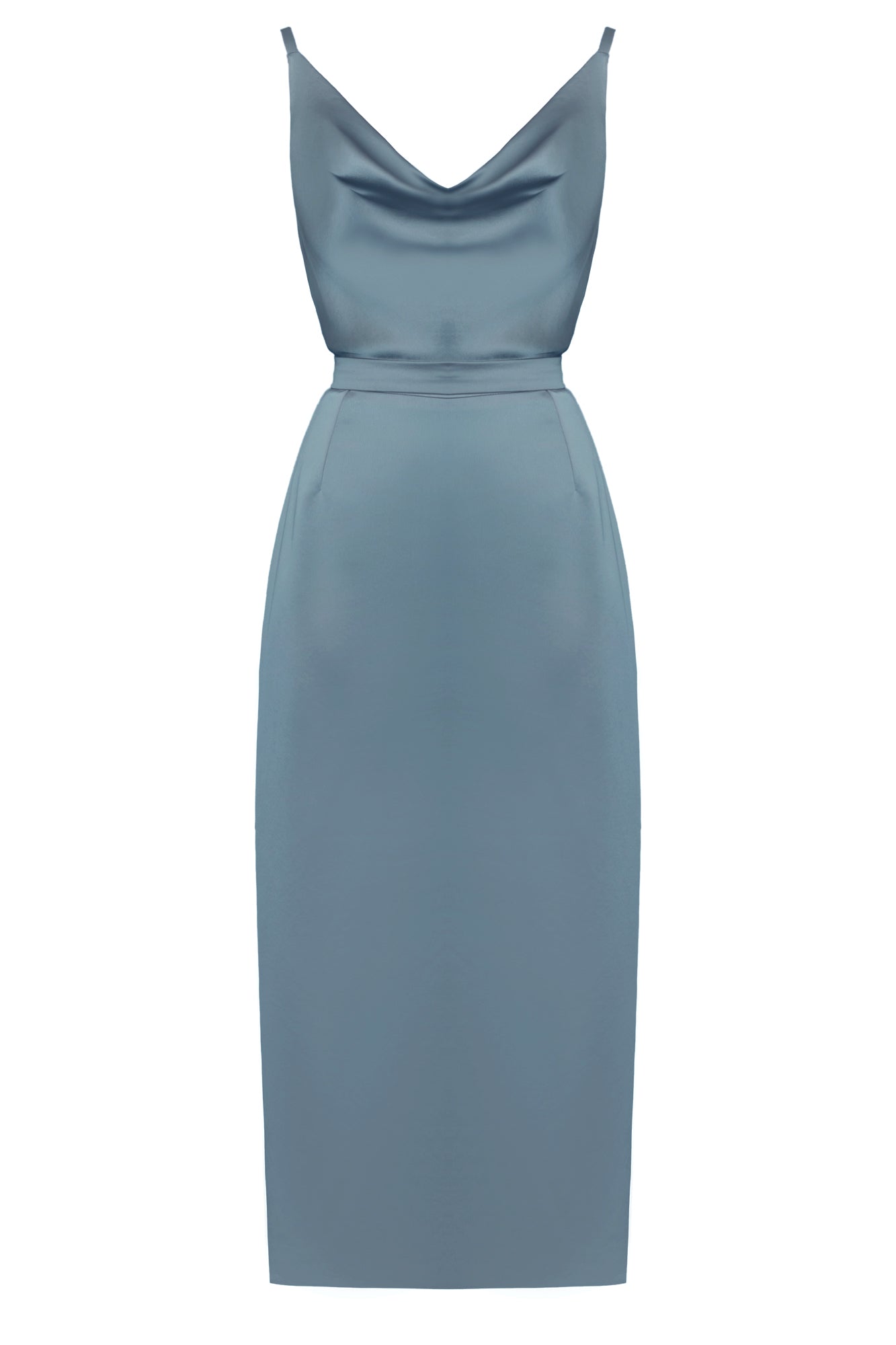Handmade Blue Satin Open Back Dress KAMEA