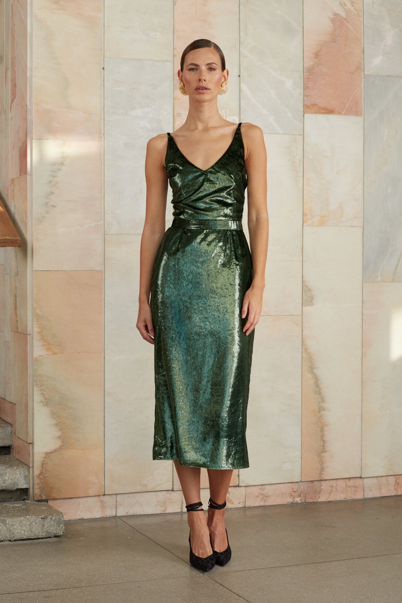 Elegant dark green velvet dress ISLA