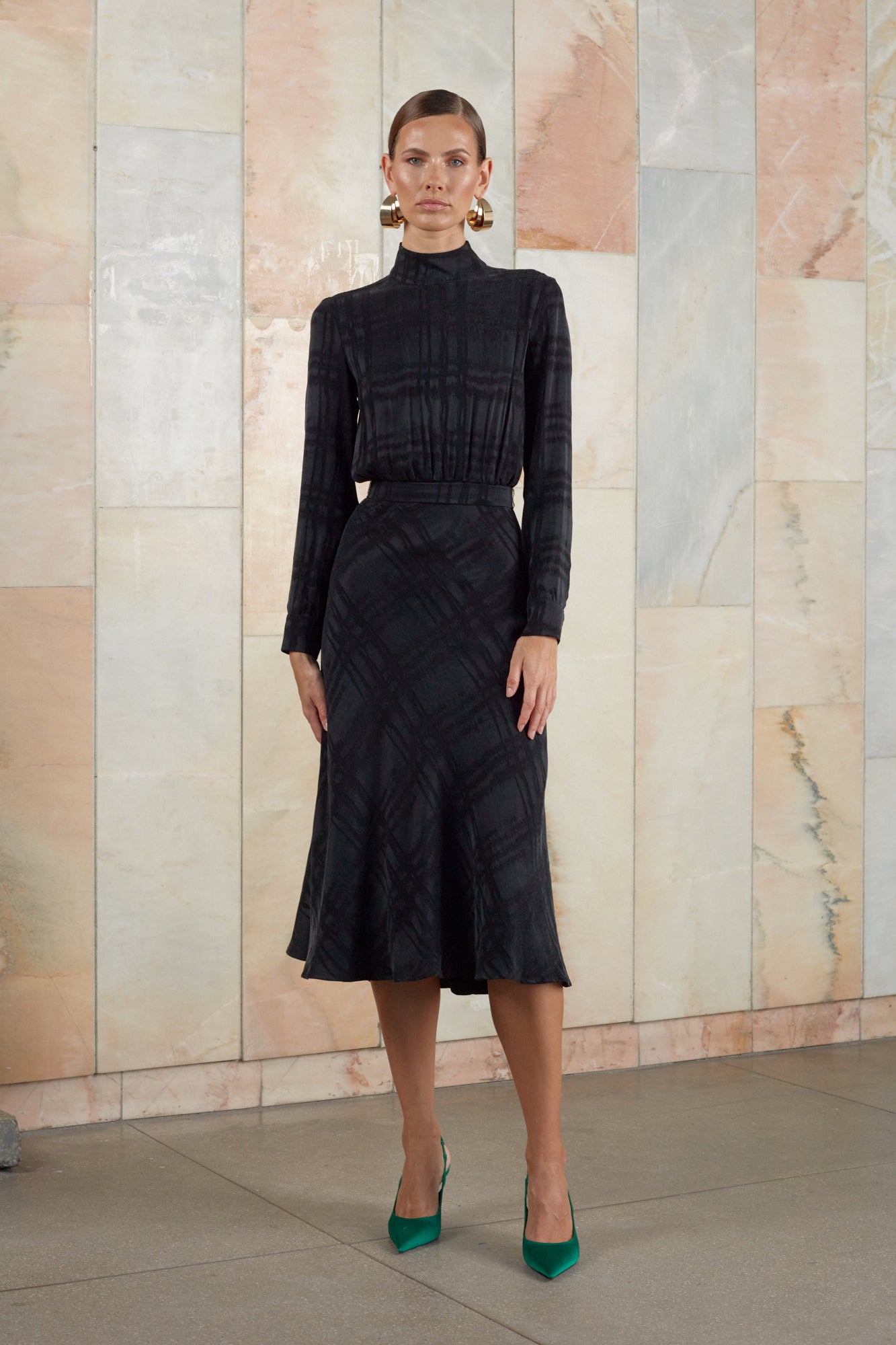 Black open back turtleneck dress ROMEE
