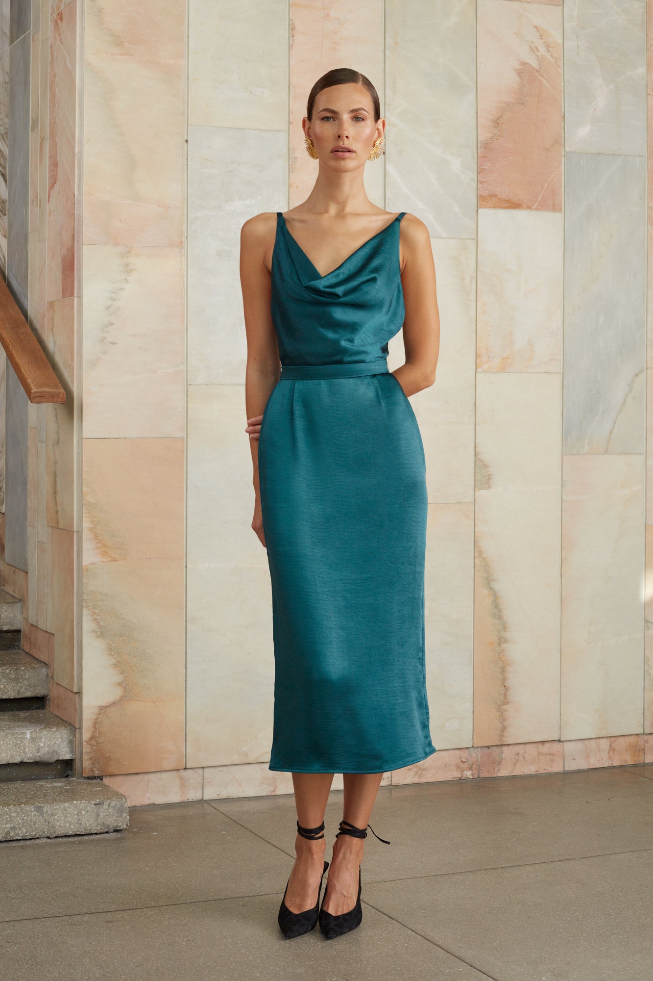 Teal blue satin dress KAMEA