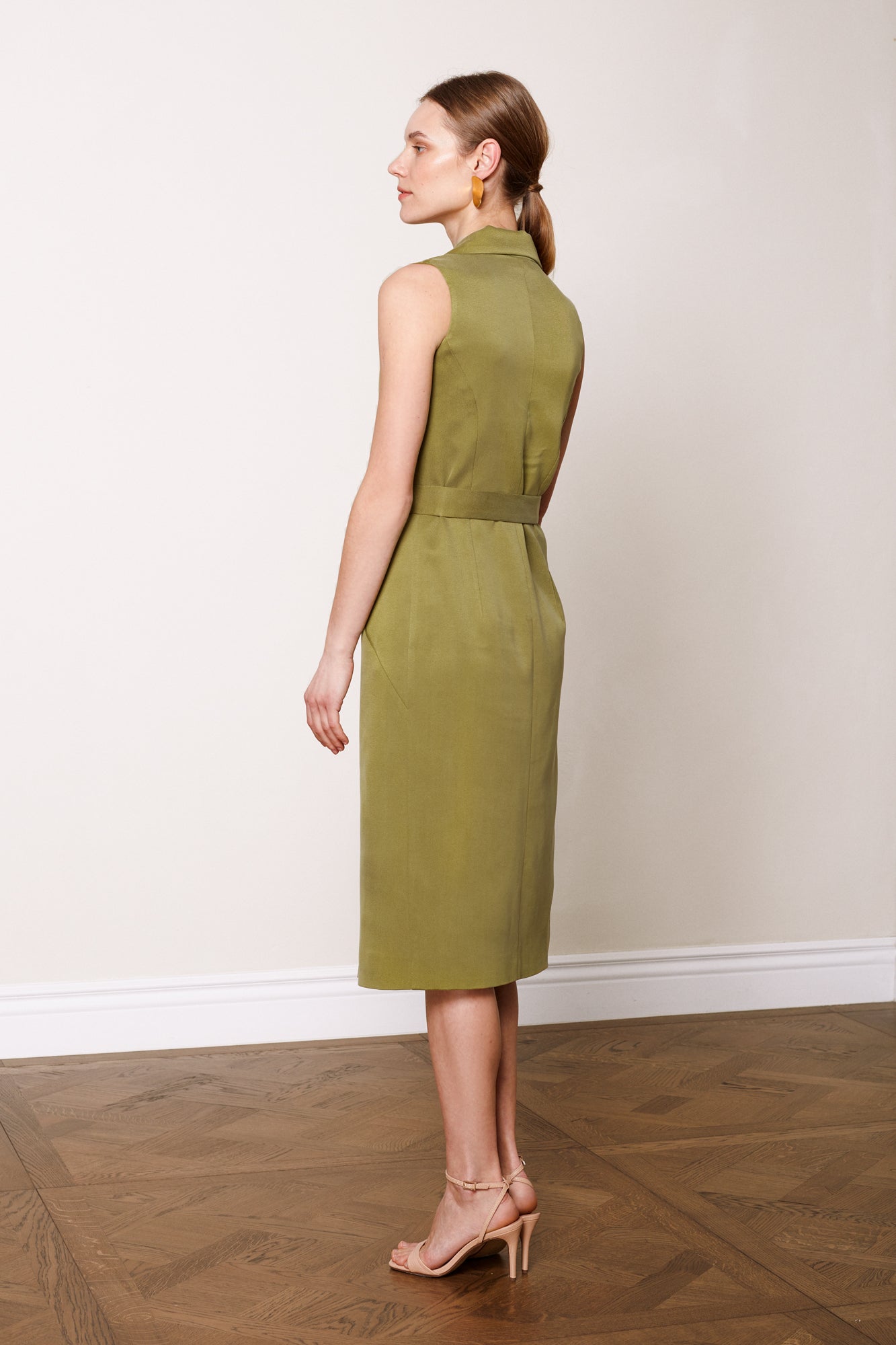 ALBA olive green midi vest dress