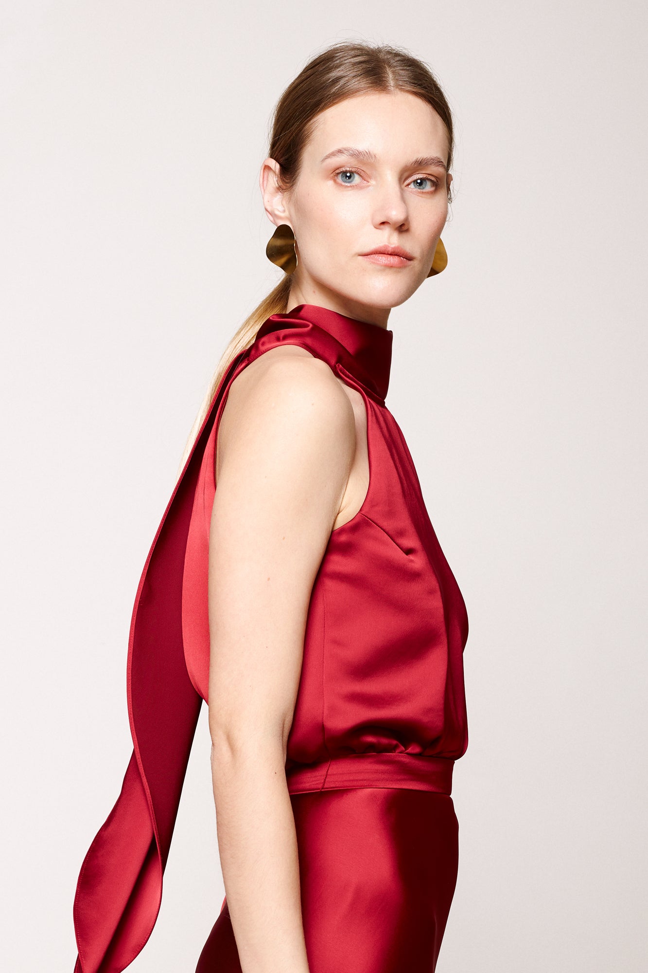 NOMA deep red midi cocktail dress with back ribbons
